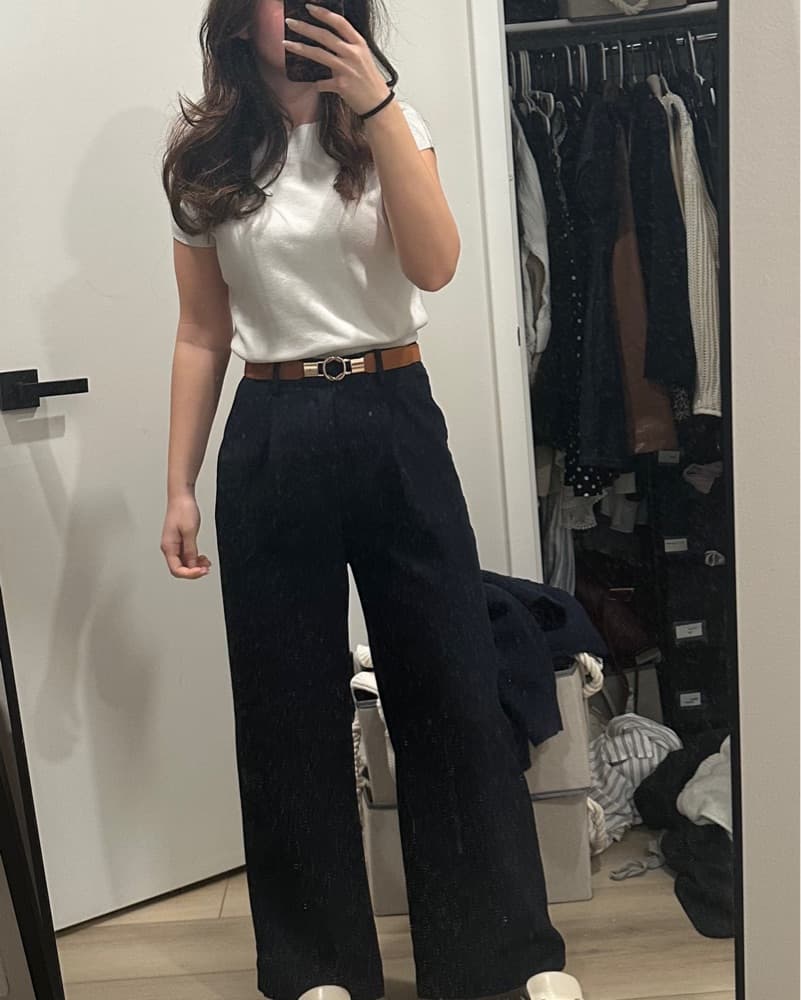 Navy Mid Rise Pleated Trousers  - Image 1