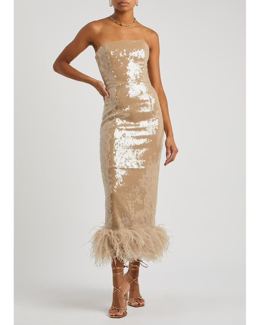 16Arlington Feather Trimmed Sequin Dress - Image 3
