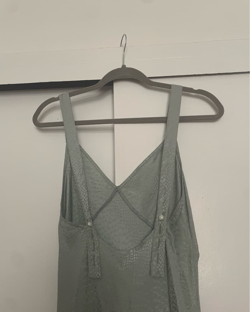 Sage Green Silk Wedding Guest Dress  - Image 4