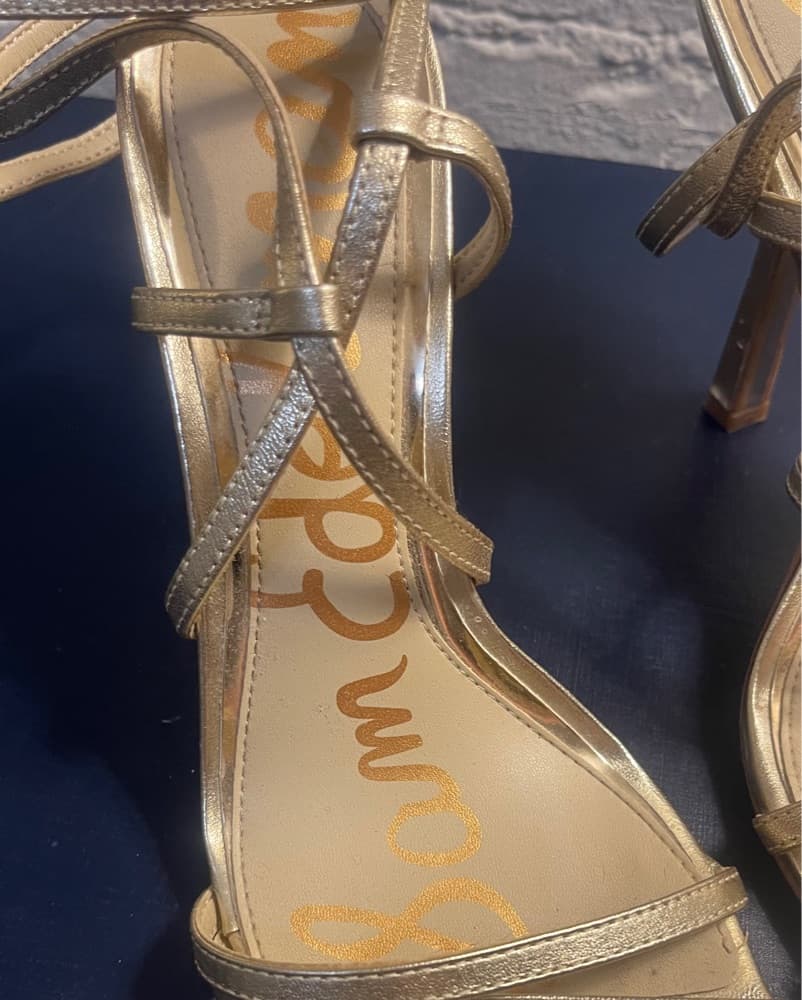 Metallic Gold Strappy Sandals - Image 2