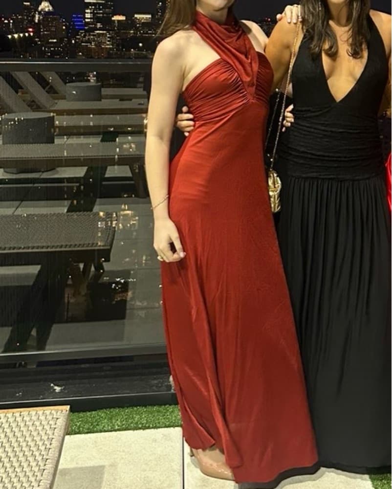 Vintage Maroon Cowl Neck Gown - Image 2