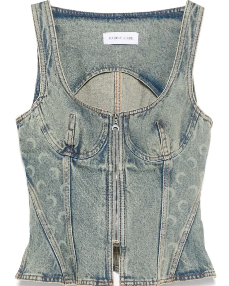 Marine Serre Crescent Moon Denim Top - Image 2