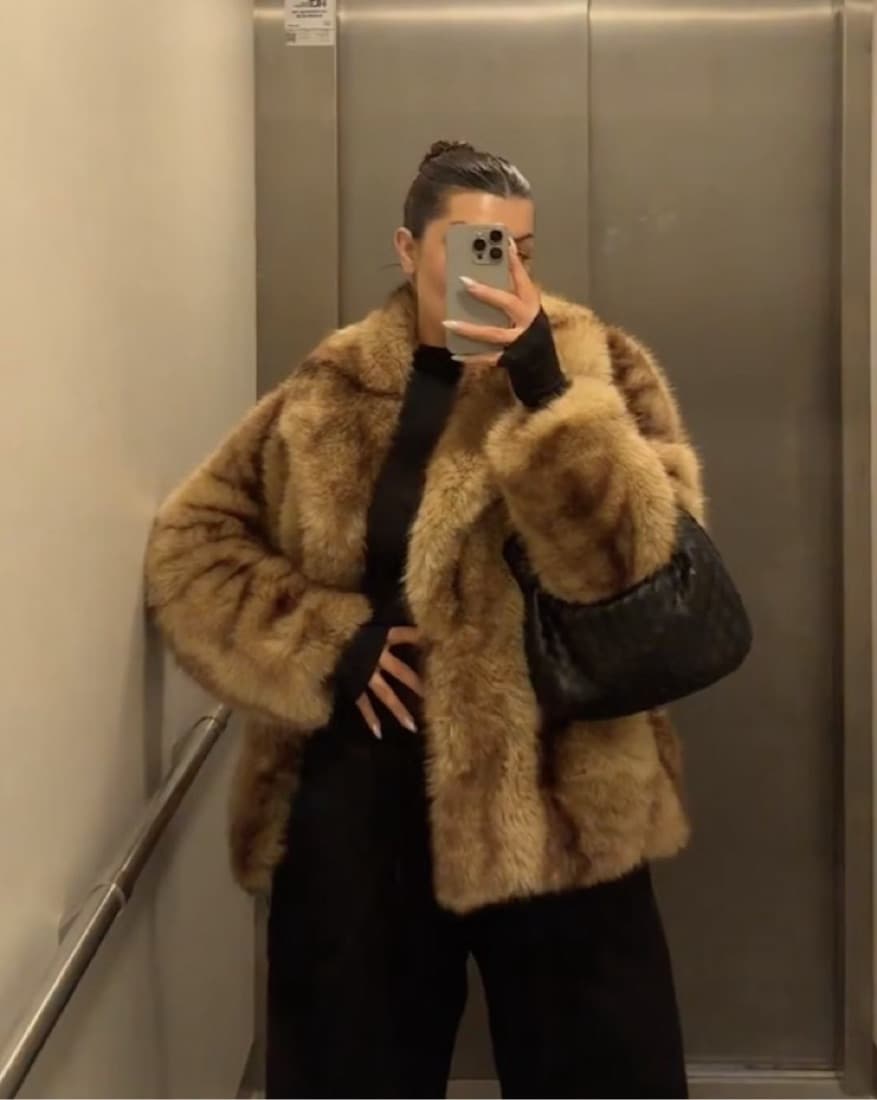 Mango Mixed Faux Fur Jacket in Brown - Image 1