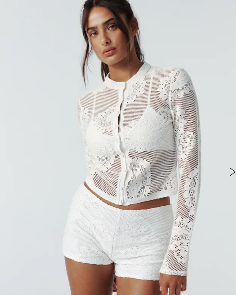 Intricate Lace Crochet Cropped Jacket - Image 2