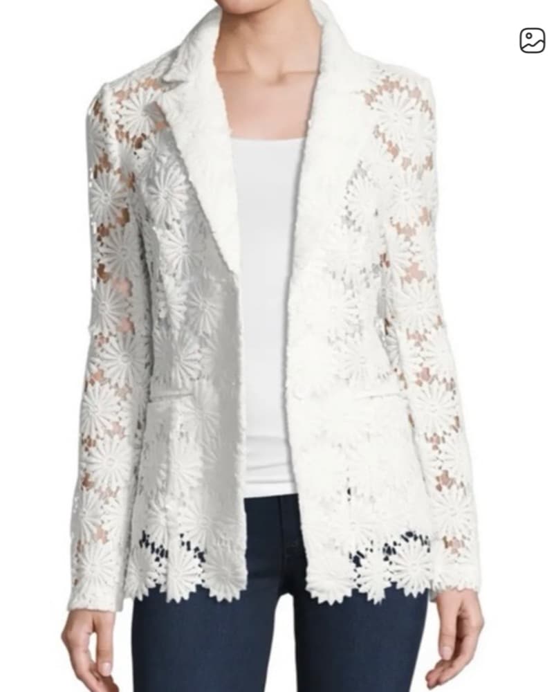White Crochet Flower Blazer Jacket  - Image 4