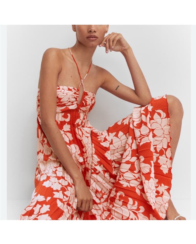 Mango Pleated Halter Neck Dress - Image 1
