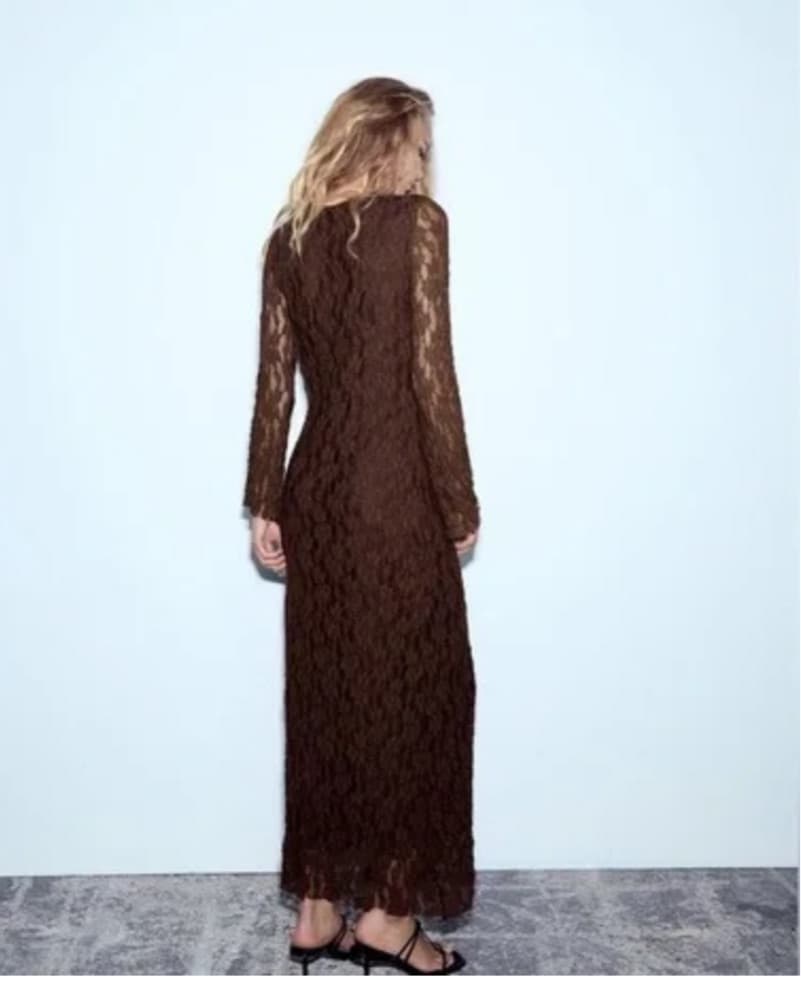 Zara Brown Lace Dress - Image 4