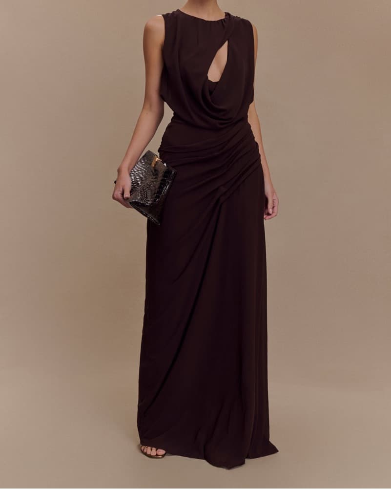 Oria Chiffon Maxi Dress - Cacao Brown - Image 1