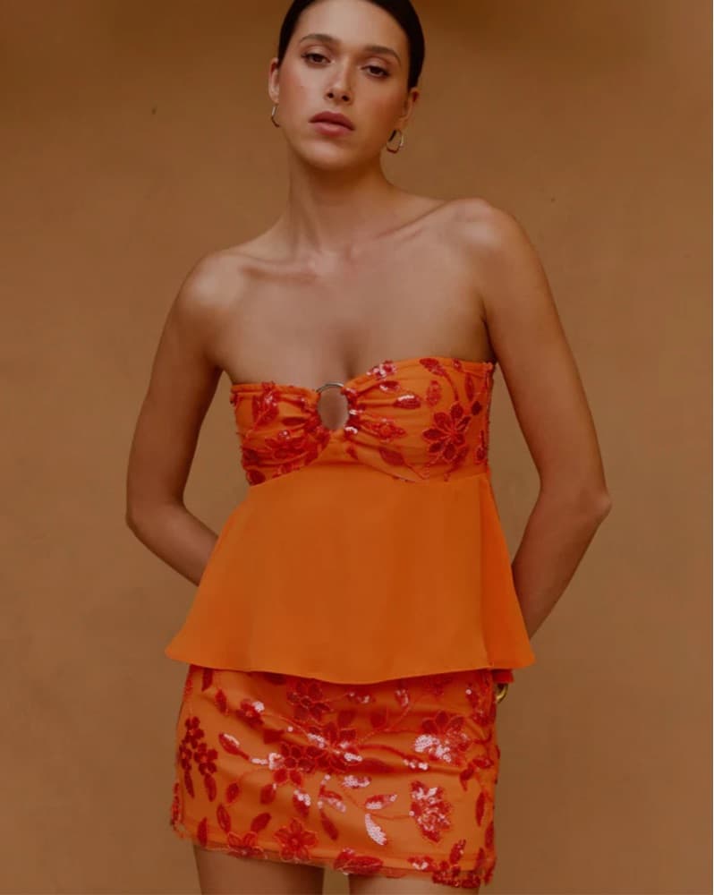 Orange Beaded Mini Skirt  - Image 3