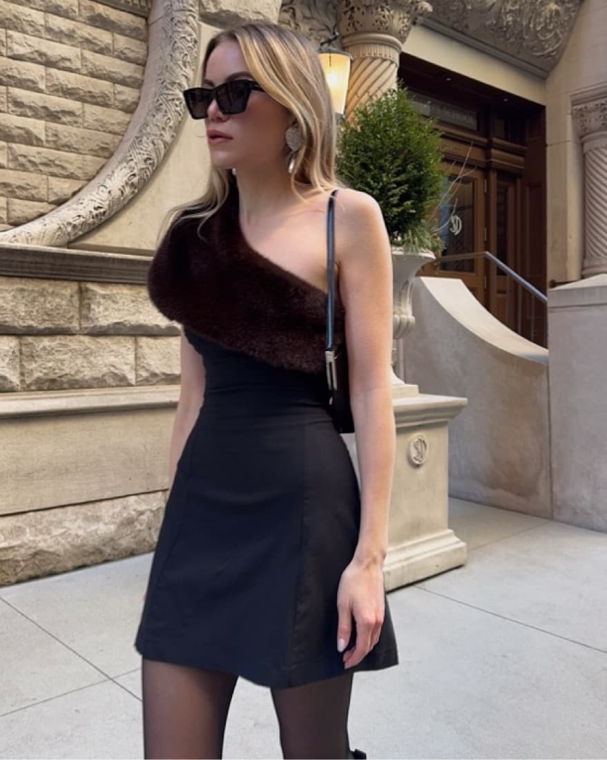 Faux Fur One Shoulder Mini Dress XS - Image 2