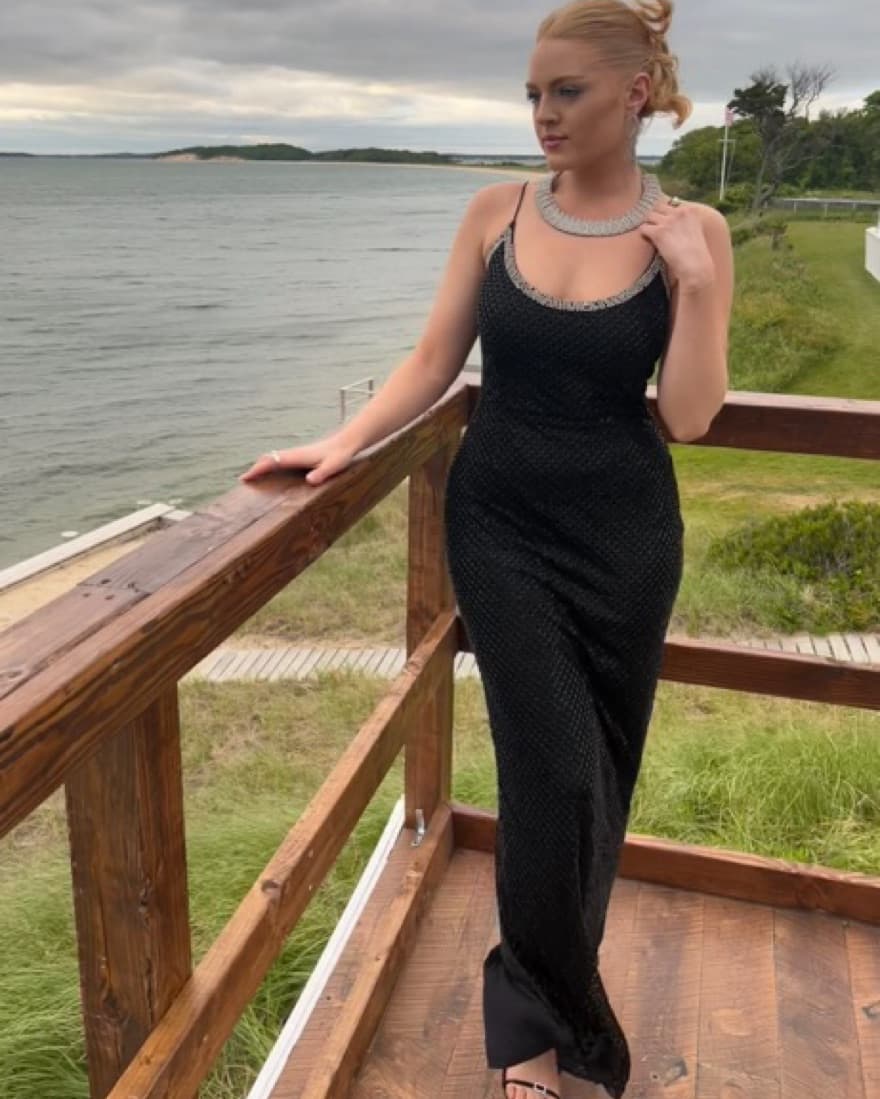 Beaded Spaghetti Strap Gown  - Image 1