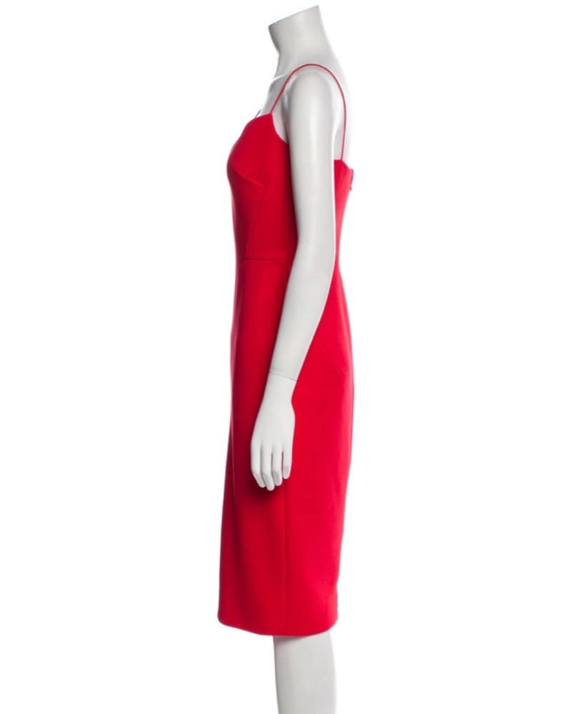 Vibrant Red Bodycon Midi Dress - Image 6