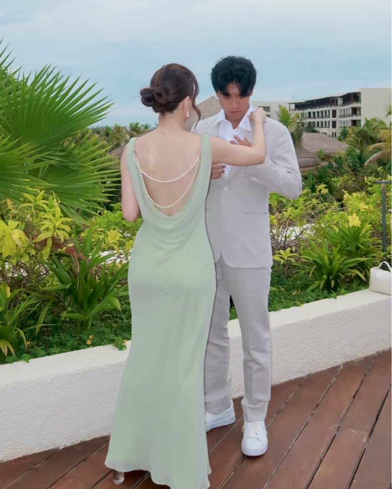 Blackless Green Chiffon Long Dress - Image 1