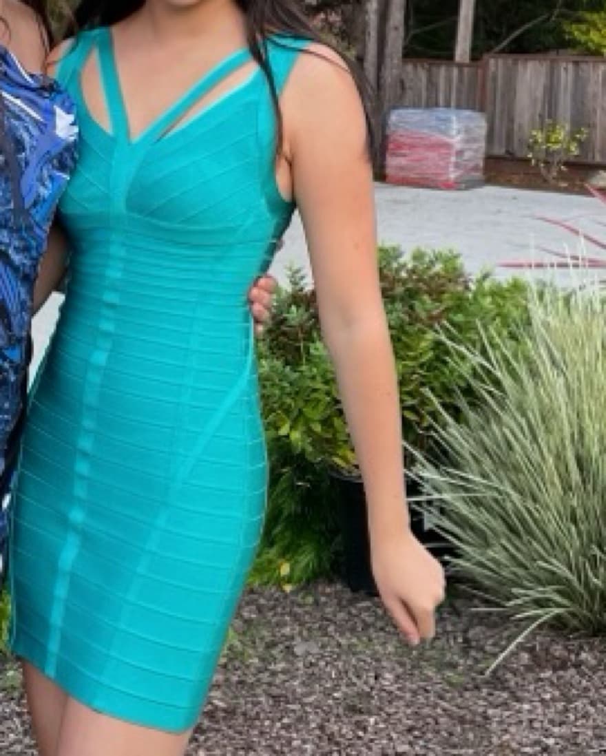 Teal Hervé Léger Mini Dress - Image 1