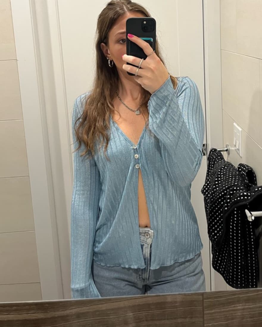 Blue Shimmer Long Sleeve Top - Image 5