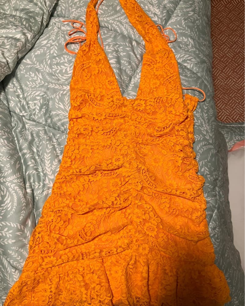 For Love & Lemons Orange Lace Mini Dress - Image 3