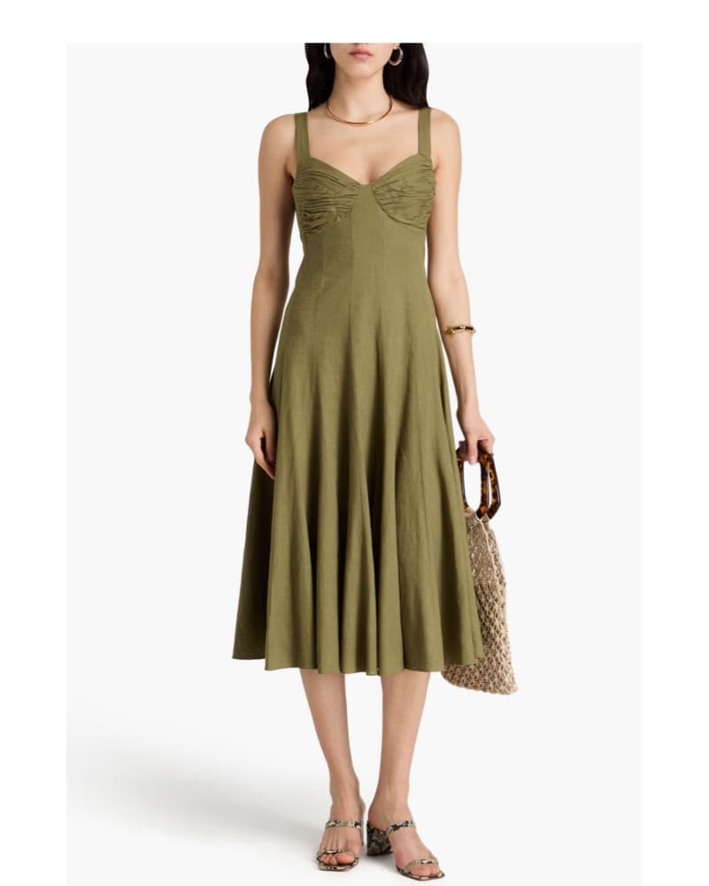 DVF Olive Green Linen Midi Dress - Image 1