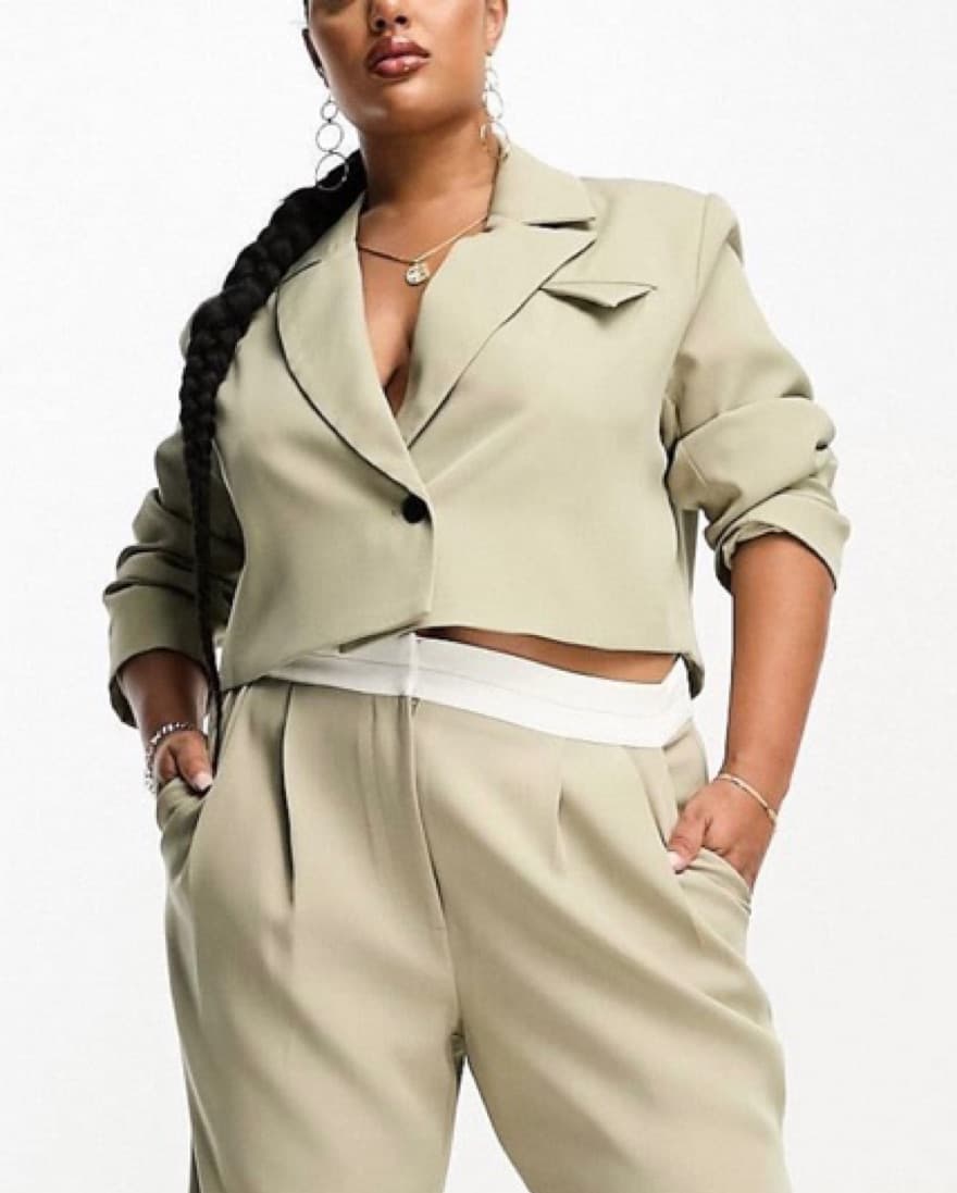 Khaki Cropped Blazer - Image 1
