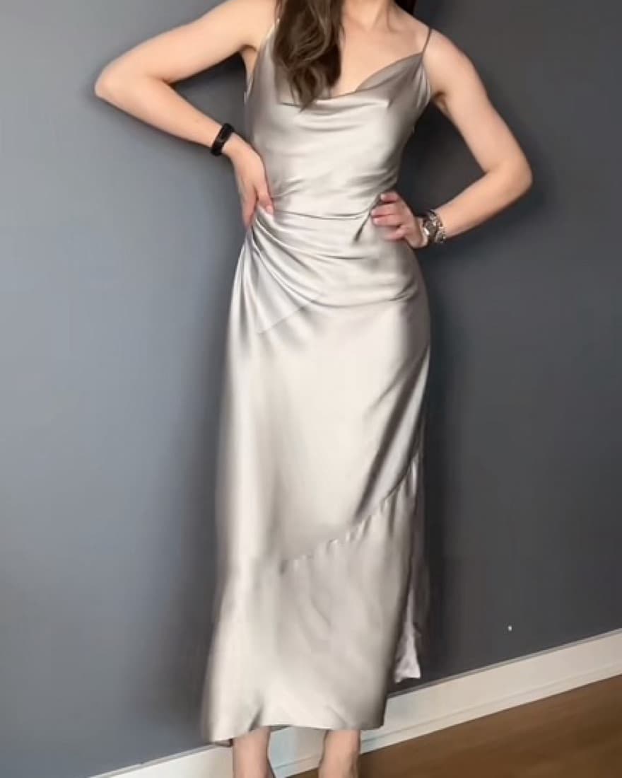 Gray Satin Midi Zara Dress - Image 3