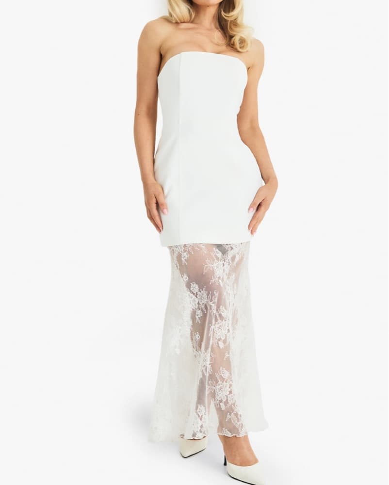 White Mini Dress With lace Underlay  - Image 2