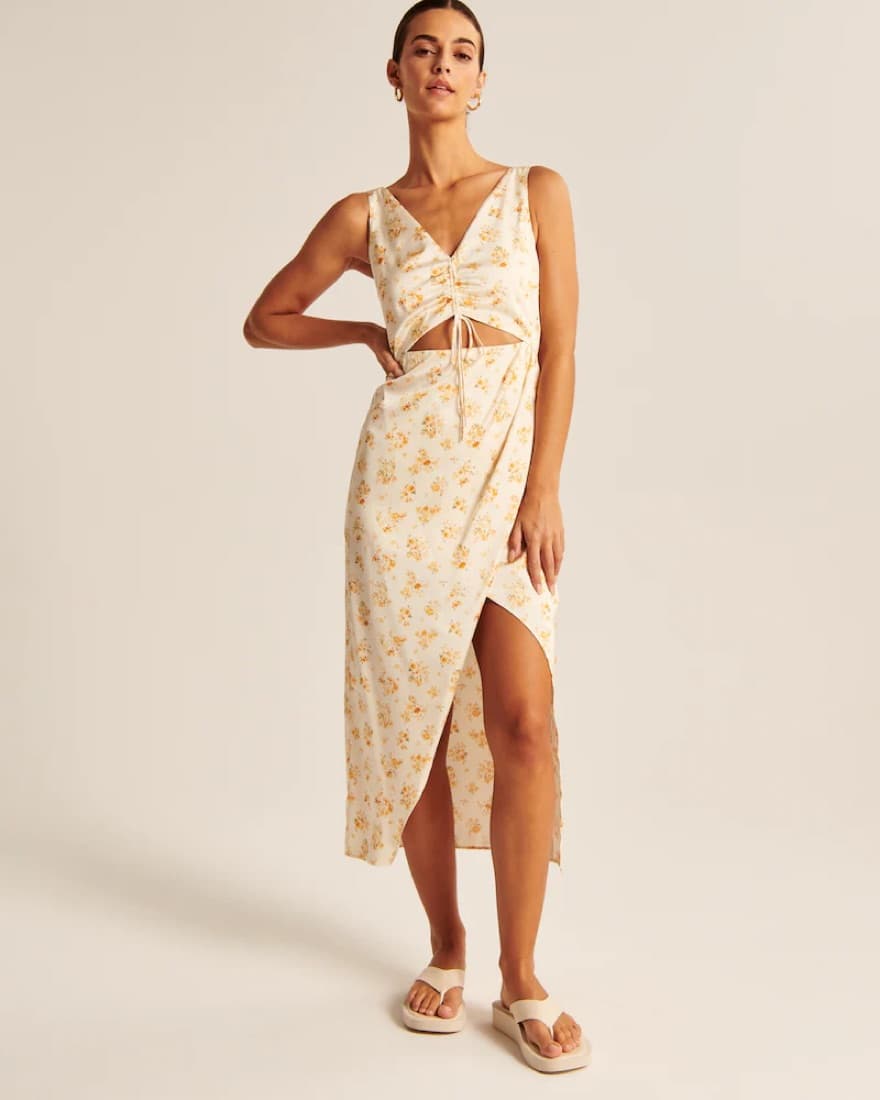 Abercrombie Cinch-Front Satin Midi Dress - Image 2