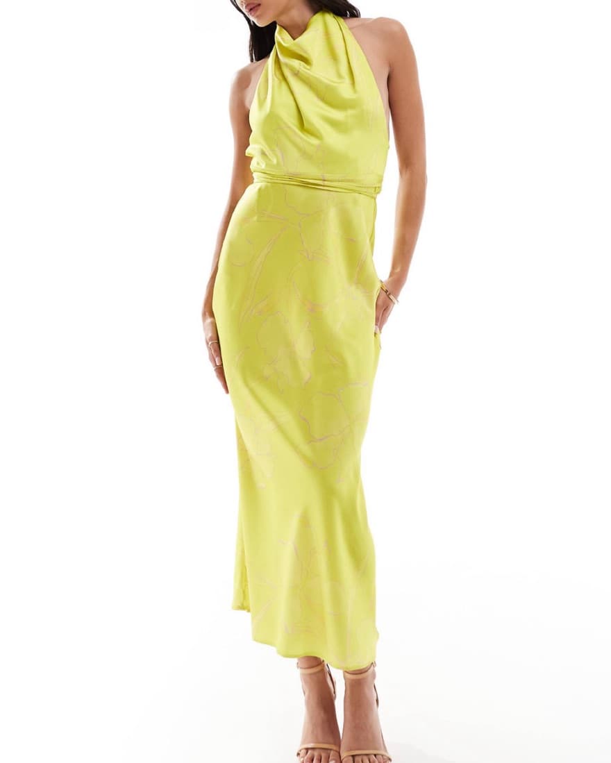 ASOS Chartreuse Satin Dress - Image 1