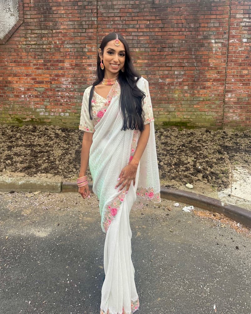 White Sequins Fabricated Saree - Image 3