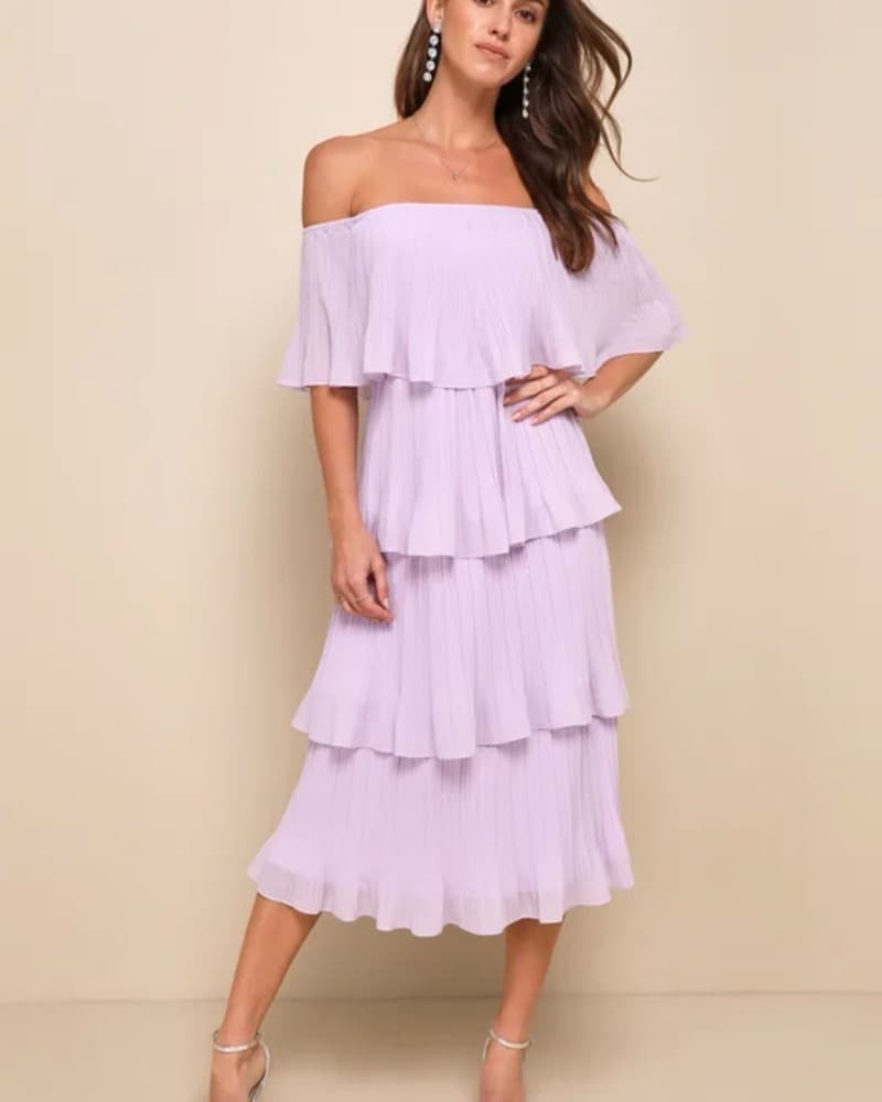 Elegant Lavender Tiered Midi Dress - Image 2