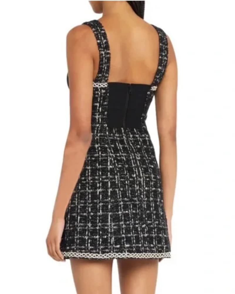 Black Crystal Tweed Mini Dress - Image 3