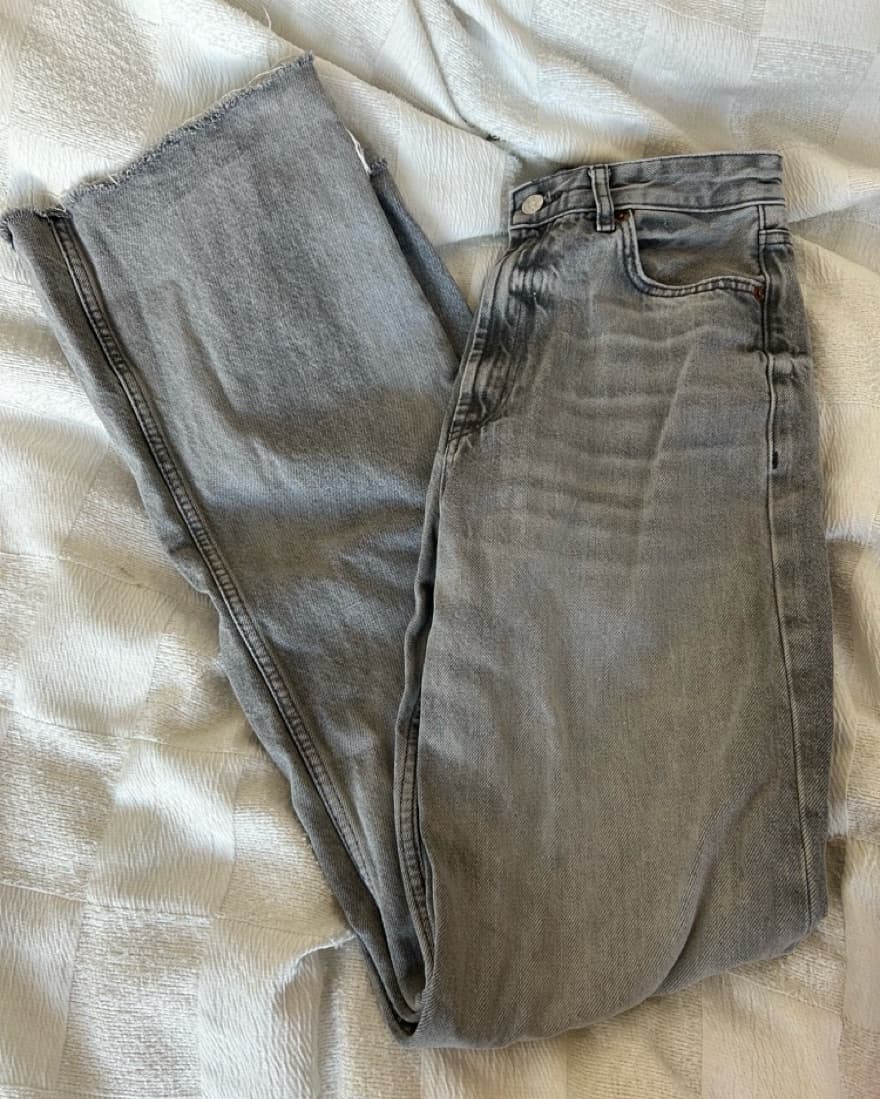 High Waist Grey Denim Wide Leg Jeans - Image 6