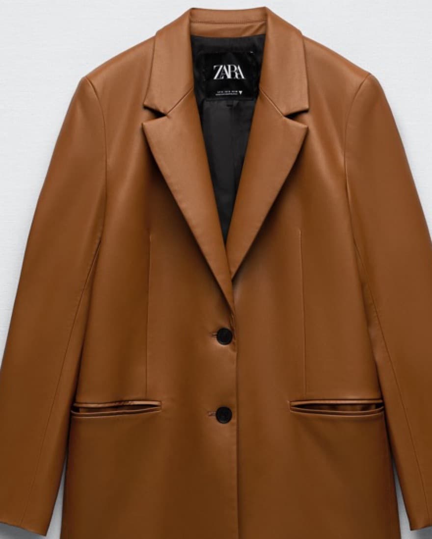 Brown Faux Leather Blazer - Image 2