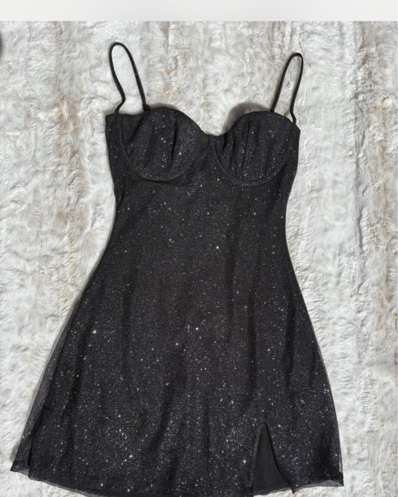 Mini Black Sparkle Dress Small - Image 4