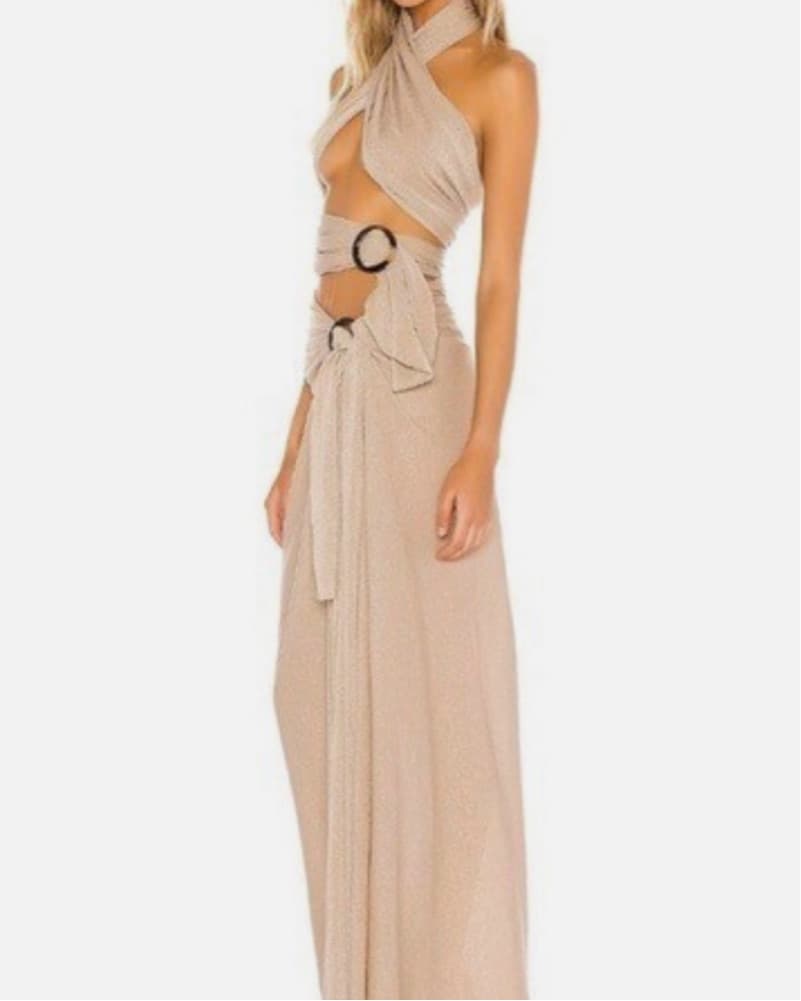 Bronx & Banco Cutout Dress Tan & Gold - Image 4