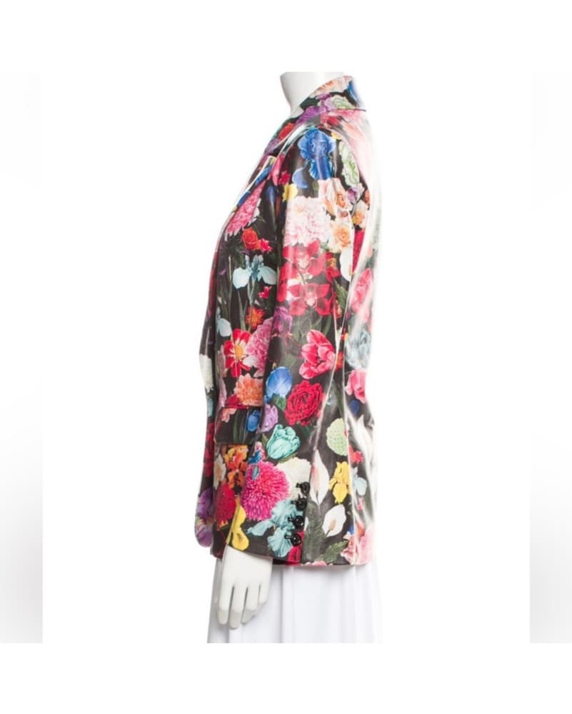Alice+Olivia Faux Leather Floral Blazer - Image 3