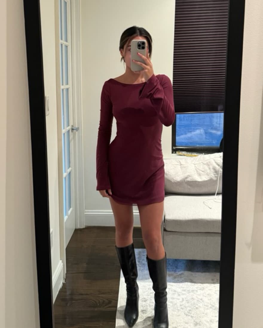 Maroon Long Sleeve Dress - Image 3