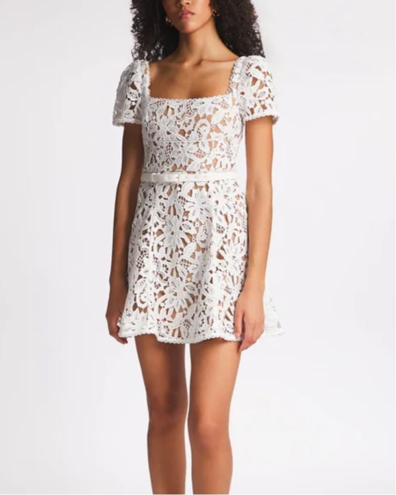 Self Portrait White Lace Mini Dress - Image 4