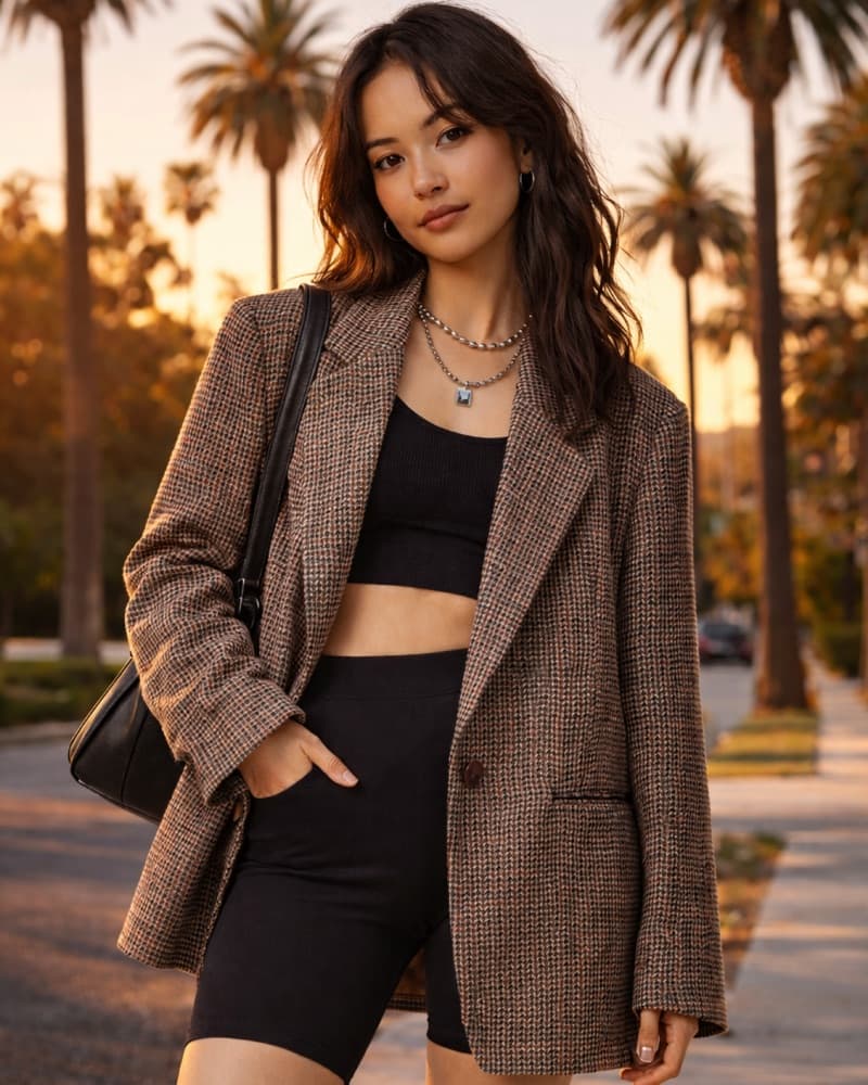 Vintage Houndstooth Plaid Blazer - Image 1