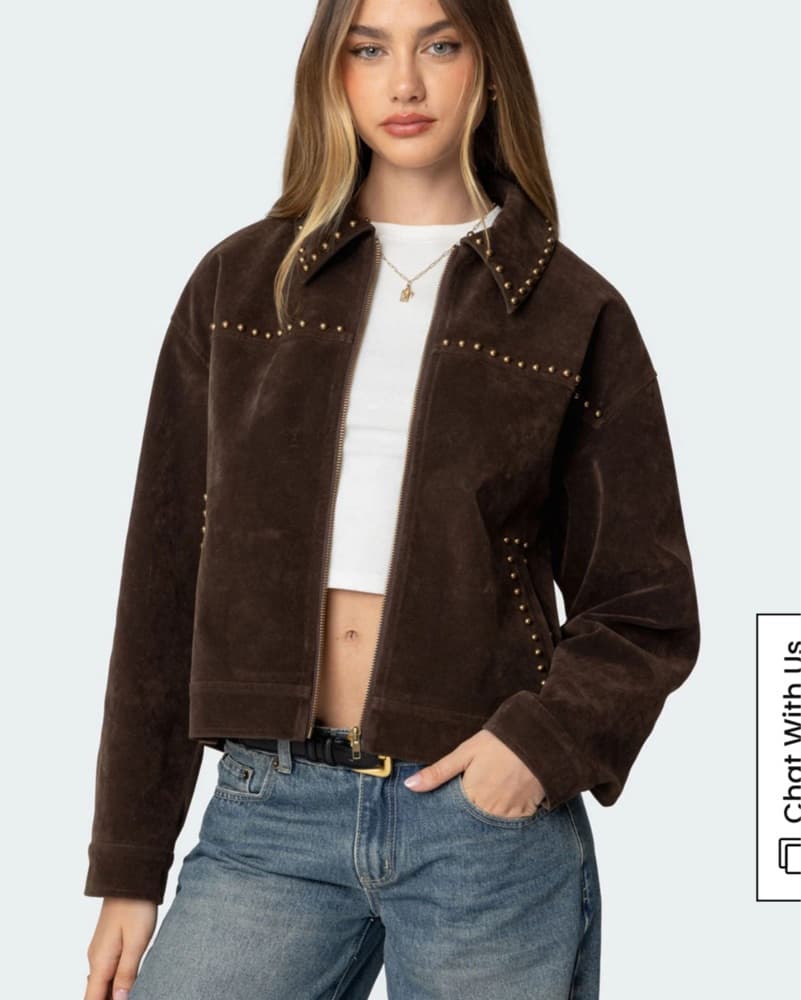 Edikted Brown Suede Studded Jacket - Image 1