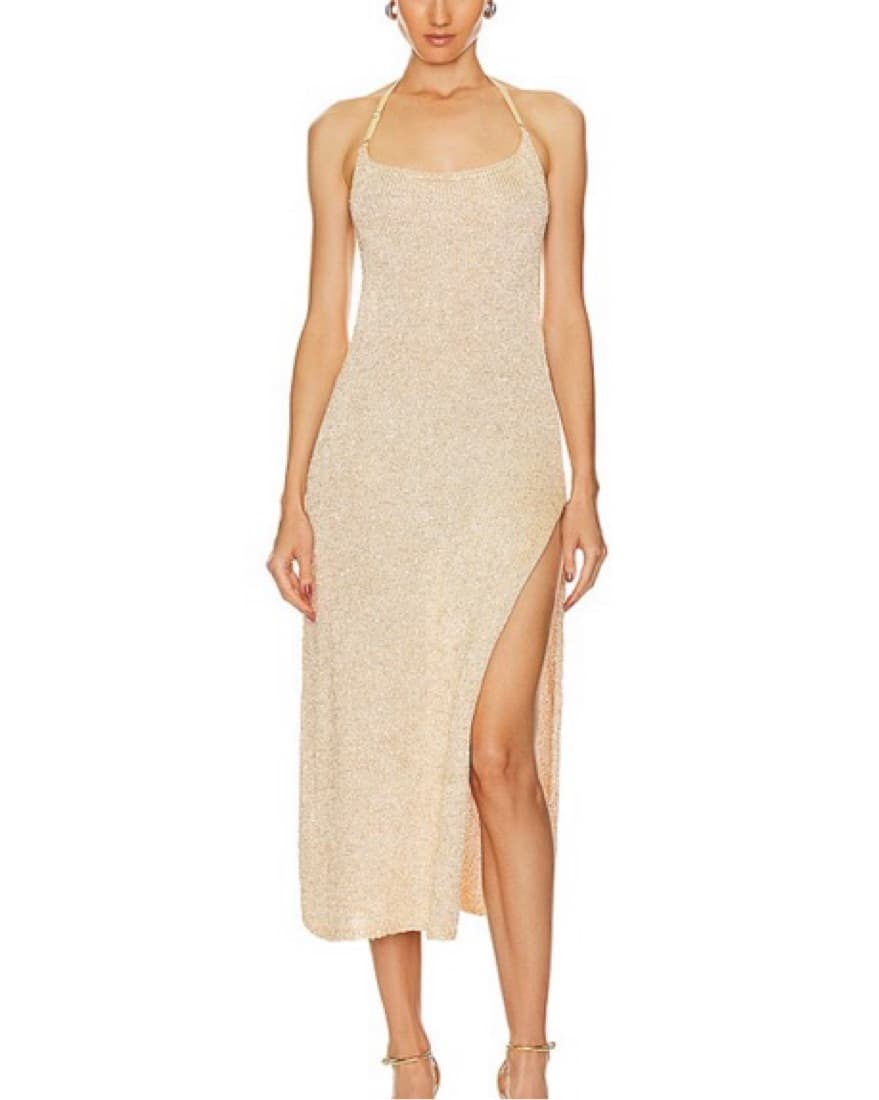 Sadie Split Knit Midi Dress In SILVER  - Image 2