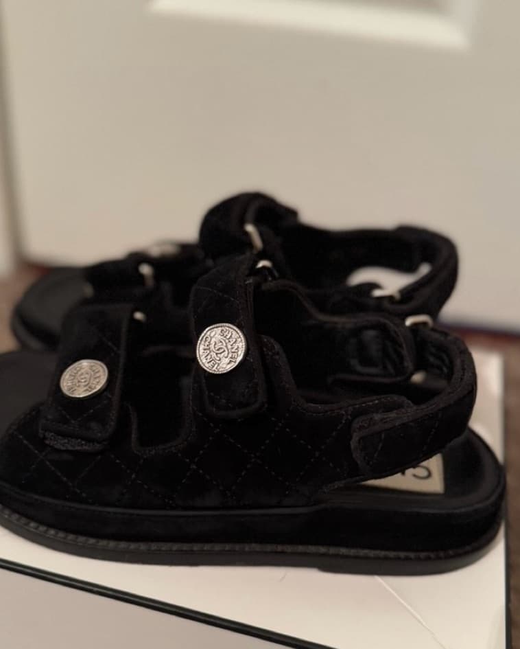Chanel Black Velvet Dad Sandals  - Image 3