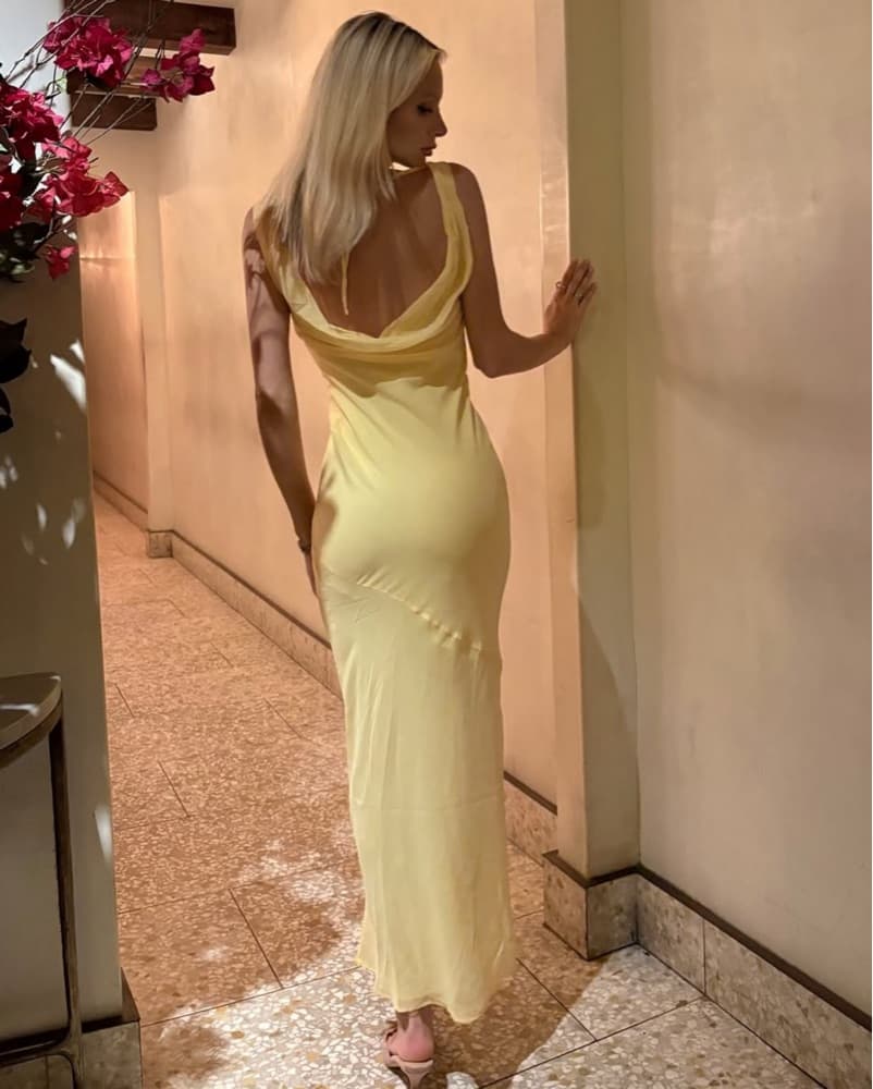 Long Yellow Flowy Open Back Dress - Image 1