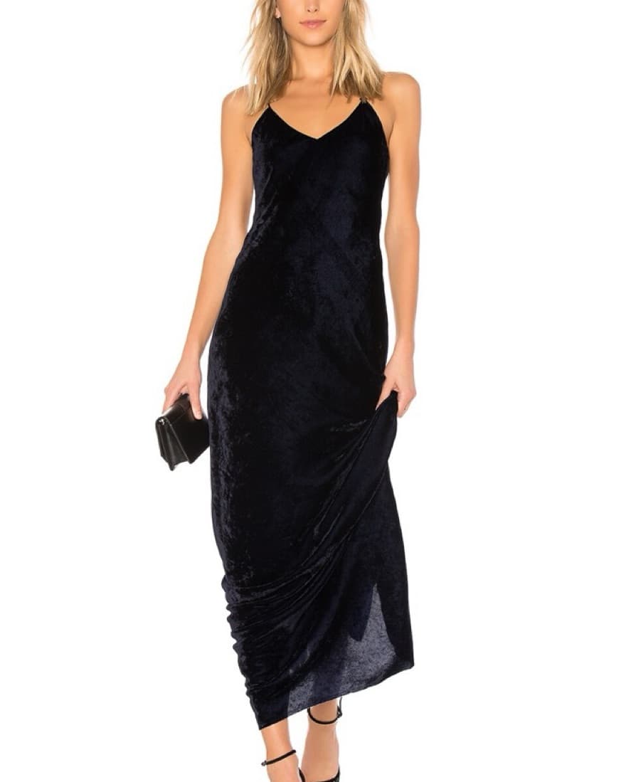 Nili Lotan Navy Velvet Slip Dress - Image 1