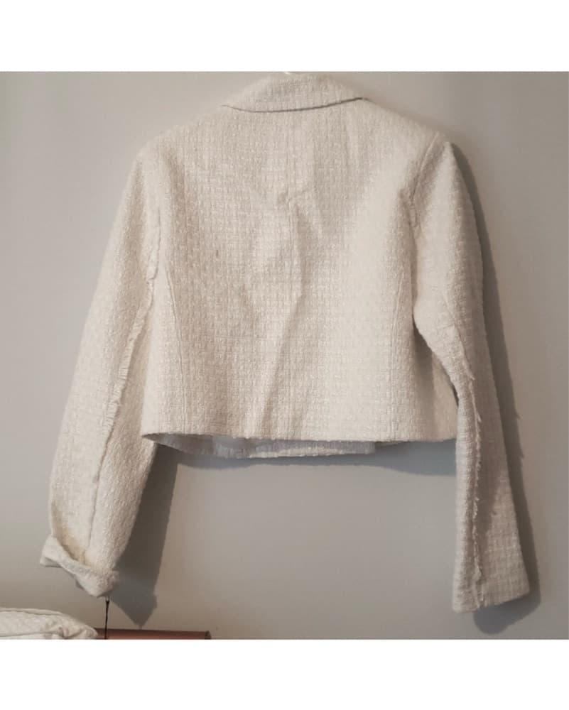 Cropped Cream Tweed Blazer Jacket - Image 4