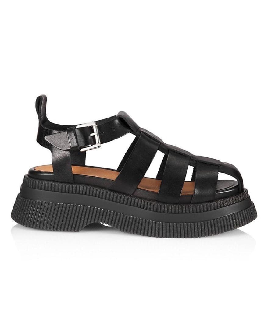 Ganni Black Leather Chunky Sandals - Image 1