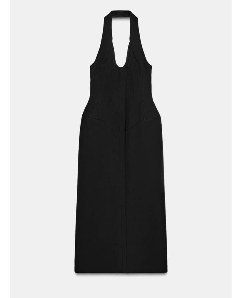 Structured Black Halter Midi Dress - Image 5