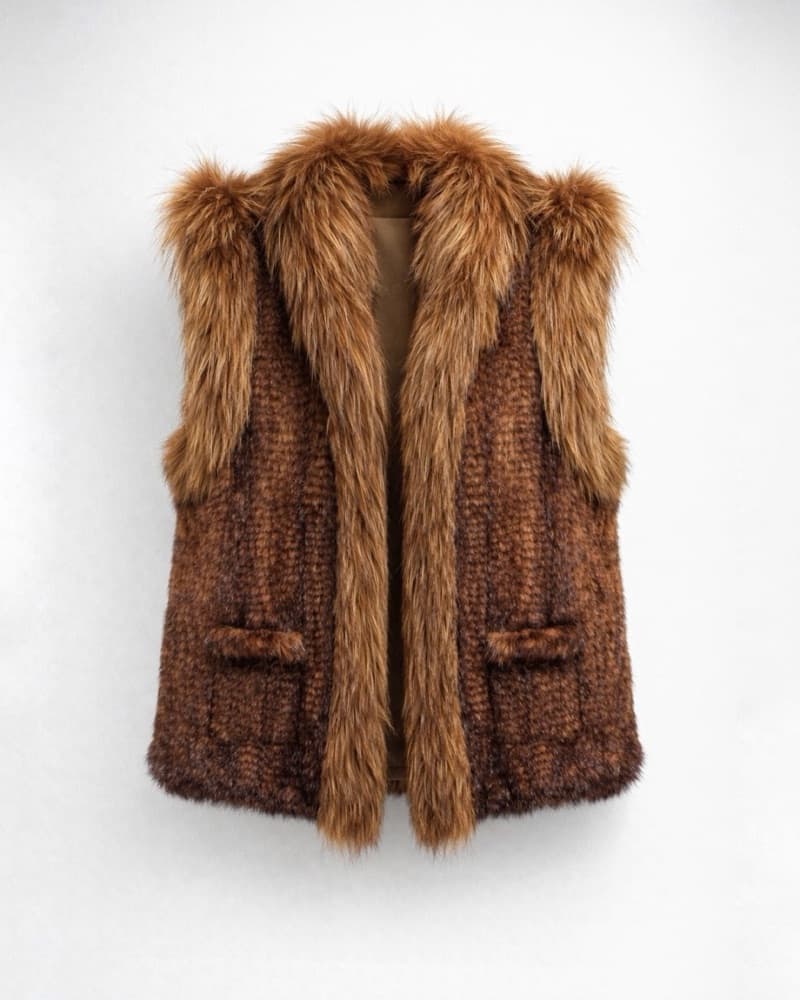*VINTAGE* Brown Fur Short Vest - Image 1