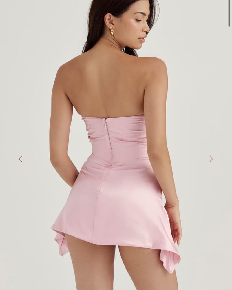 Pink Satin Strapless Dress - Image 2