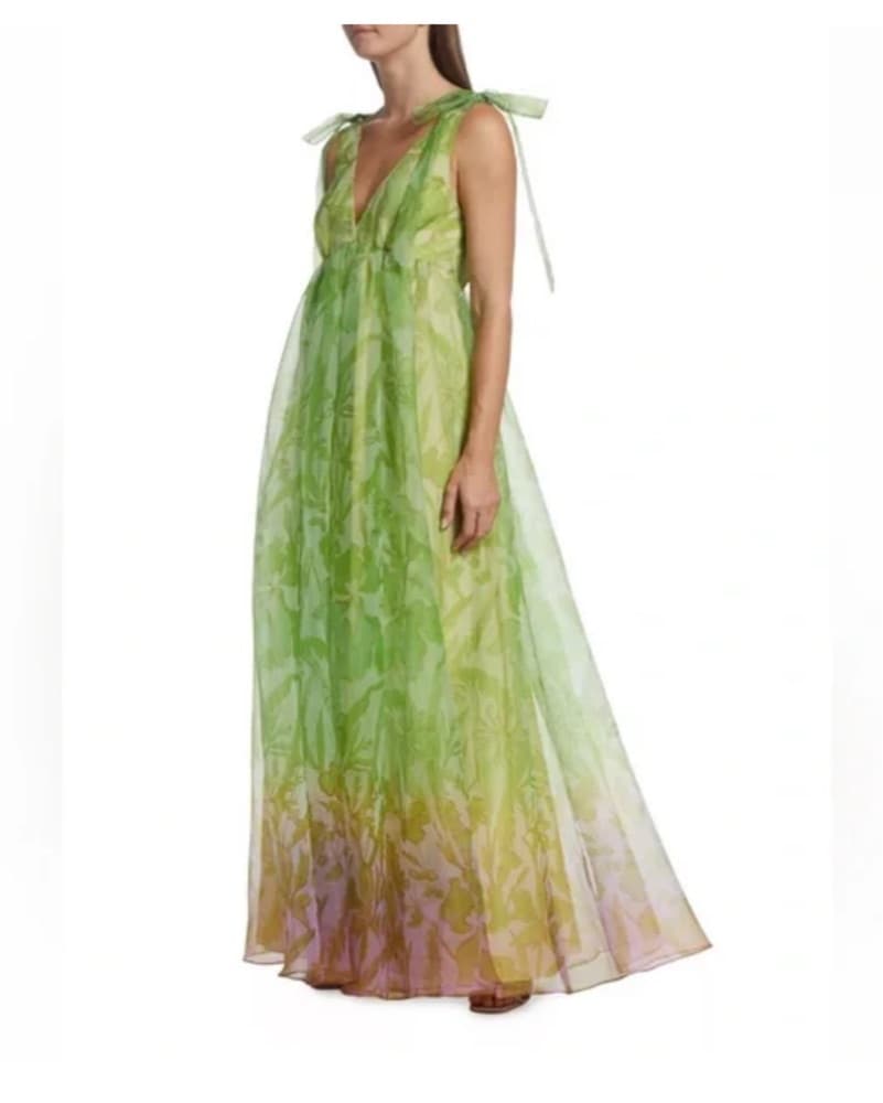 Staud Green Ombre Floral Dress - Image 1