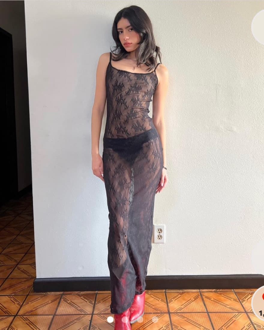 Handmade Sheer Lace Black Maxi Dress - Image 1