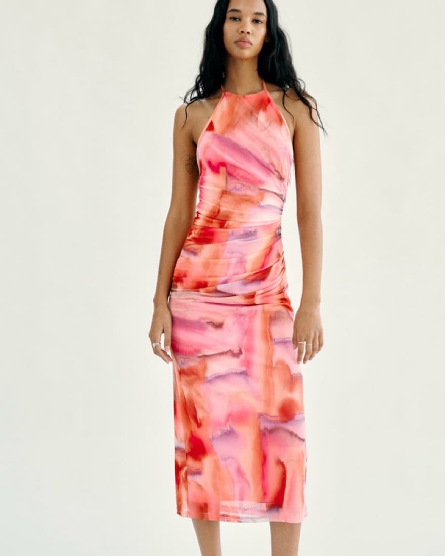 Printed Tulle Midi Dress - Image 1